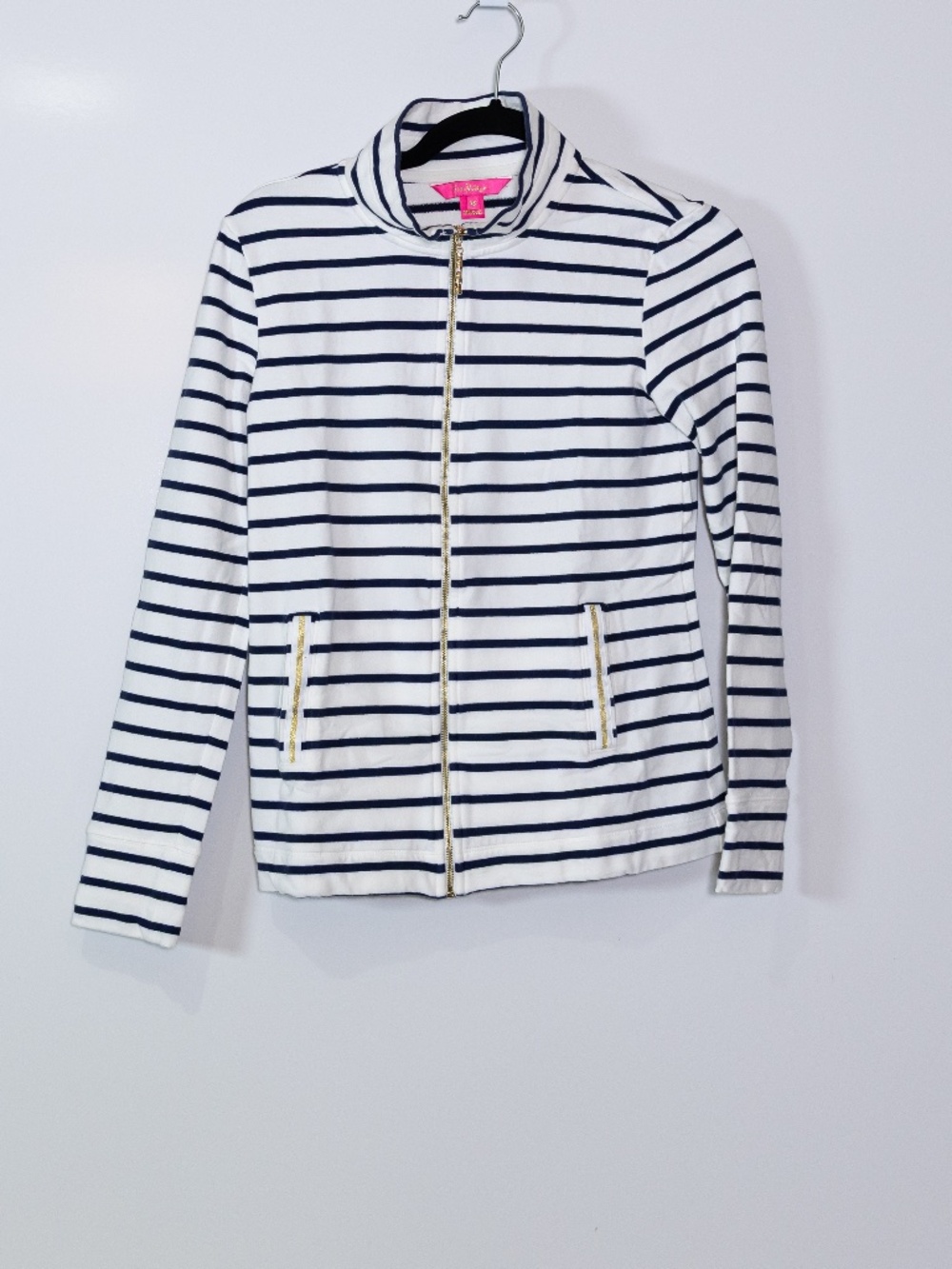 Lilly Pulitzer Women's Cotton Stretch Knit Full Zip Jacket Blue White XS